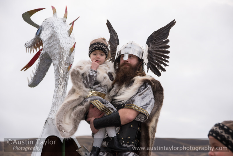 Scalloway Fire Festival 2018 with Jarl Ragnar Sutrika Lothbrok (Leslie Wills Setrice) and his galley Jörmungandr
