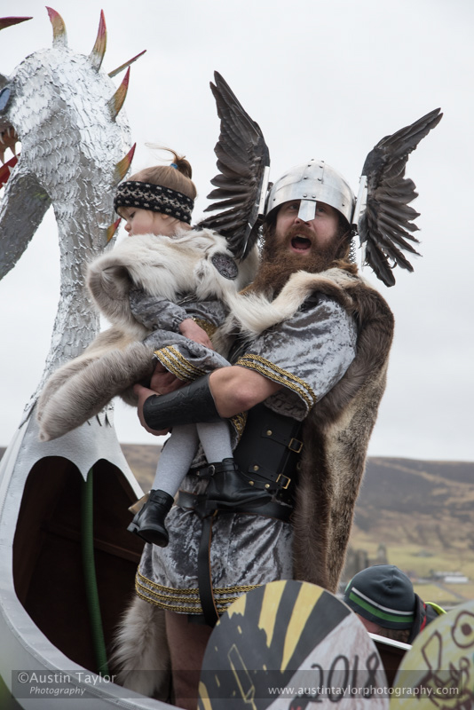 Scalloway Fire Festival 2018 with Jarl Ragnar Sutrika Lothbrok (Leslie Wills Setrice) and his galley Jörmungandr