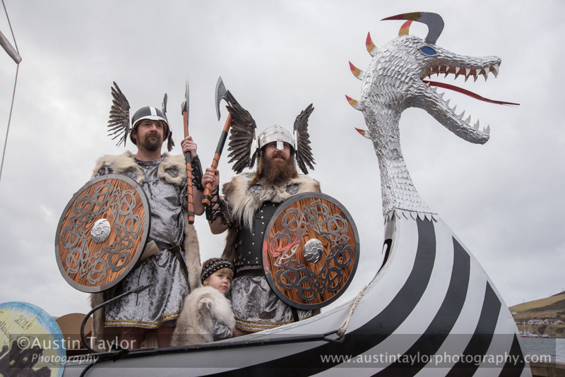 Scalloway Fire Festival 2018 with Jarl Ragnar Sutrika Lothbrok (Leslie Wills Setrice) and his galley Jörmungandr