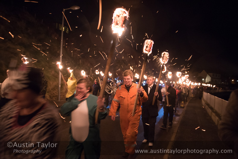 Scalloway Fire Festival 2018 with Jarl Ragnar Sutrika Lothbrok (Leslie Wills Setrice) and his galley Jörmungandr