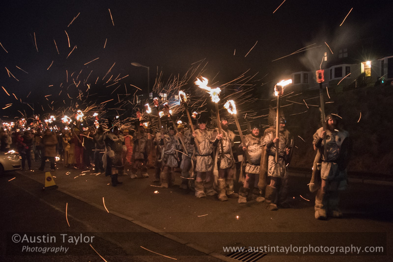 Scalloway Fire Festival 2018 with Jarl Ragnar Sutrika Lothbrok (Leslie Wills Setrice) and his galley Jörmungandr