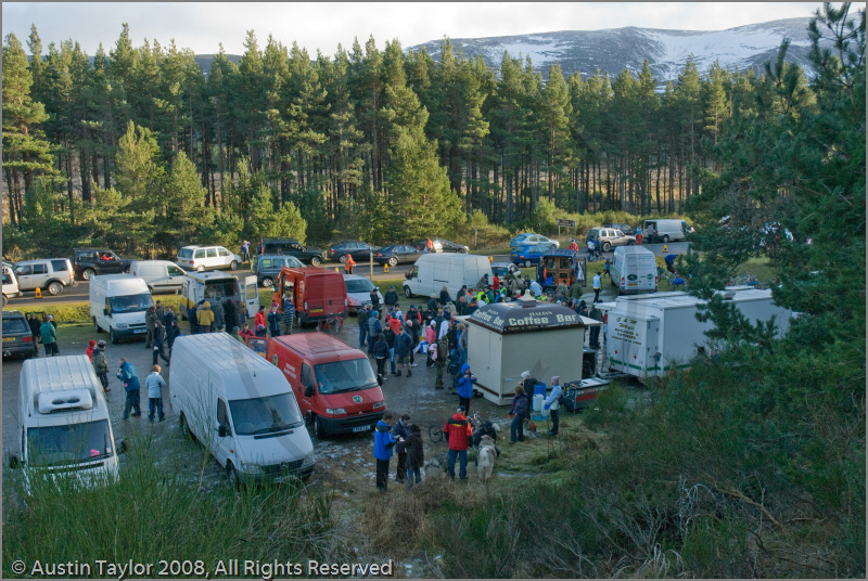 Huskies, mushers and vans at the 25th Anniversary Siberian Husky Club of Great Britain Aviemore Sled Dog Rally 2008