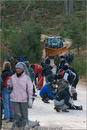 Mushers clearing ice off the track at the 25th Anniversary Siberian Husky Club of Great Britain Aviemore Sled Dog Rally 2008, Rothiemurchus Forest, Aviemore, Highland