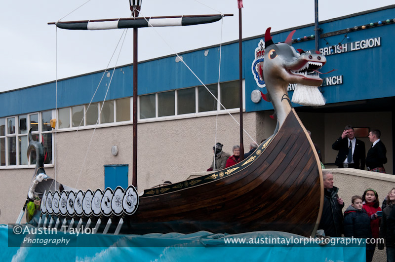 Up Helly-Aa 2011: morning procession - galley Jägare at the Legion