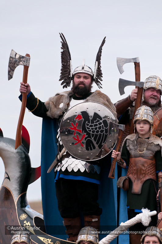 Up Helly-Aa 2011: morning procession - the Jarl Sqaud with the galley Jägare at Alexandra Wharf