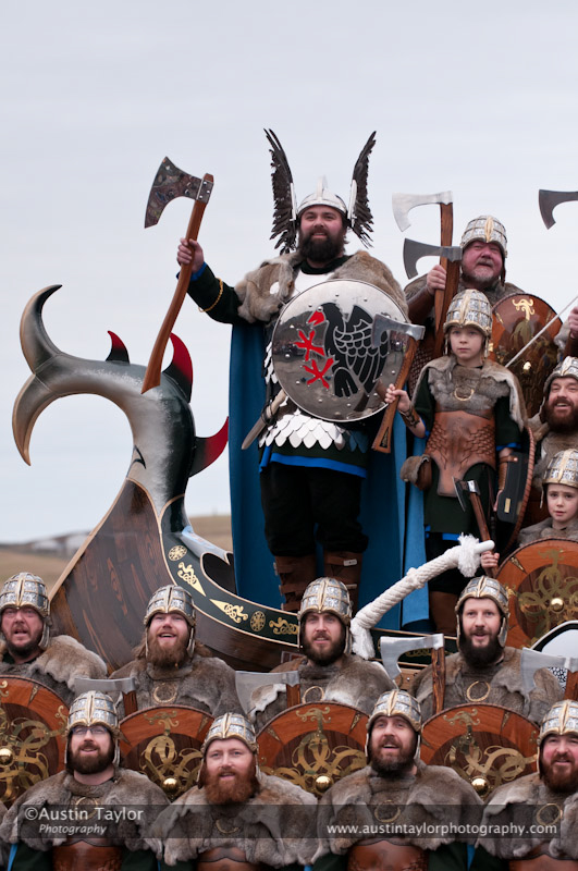 Up Helly-Aa 2011: morning procession - the Jarl Sqaud with the galley Jägare at Alexandra Wharf