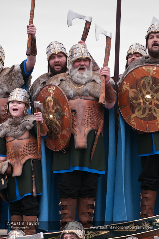 Up Helly-Aa 2011: morning procession - the Jarl Sqaud with the galley Jägare at Alexandra Wharf