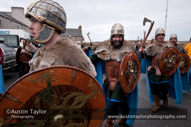 Up Helly-Aa 2011: morning procession - the Jarl Squad pass through Fort Charlotte