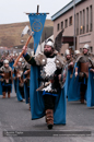 Up Helly-Aa 2011: morning procession - Jarl John Hunter as Johan Sanderrevet of Valsgärde, Sweden, leads his guizers along Commercial Road