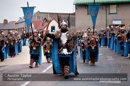 Up Helly-Aa 2011: morning procession - Jarl John Hunter as Johan Sanderrevet of Valsgärde, Sweden, leads his guizers along Commercial Road