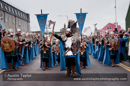 Up Helly-Aa 2011: morning procession - Jarl John Hunter as Johan Sanderrevet of Valsgärde, Sweden, leads his guizers along Commercial Road