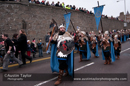 Up Helly-Aa 2011: morning procession - Jarl John Hunter as Johan Sanderrevet of Valsgärde, Sweden, leads his guizers along Esplanade