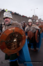 Up Helly-Aa 2011: morning procession - Jarl John Hunter as Johan Sanderrevet of Valsgärde, Sweden, leads his guizers along Esplanade