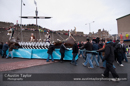 Up Helly-Aa 2011: morning procession - galley Jägare being positioned at Alexandra Wharf