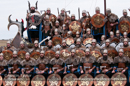 Up Helly-Aa 2011: morning procession - the Jarl Sqaud with the galley Jägare at Alexandra Wharf
