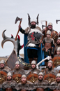Up Helly-Aa 2011: morning procession - the Jarl Sqaud with the galley Jägare at Alexandra Wharf