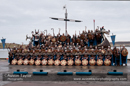 Up Helly-Aa 2011: morning procession - the Jarl Sqaud with the galley Jägare at Alexandra Wharf