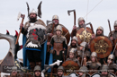 Up Helly-Aa 2011: morning procession - the Jarl Sqaud with the galley Jägare at Alexandra Wharf