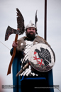 Up Helly-Aa 2011: morning procession - Jarl Hunter as Johan Sanderrevet of Valsgärde, Sweden, aboard his galley Jägare at Alexandra Wharf