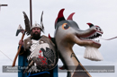 Up Helly-Aa 2011: morning procession - Jarl Hunter as Johan Sanderrevet of Valsgärde, Sweden, aboard his galley Jägare at Alexandra Wharf