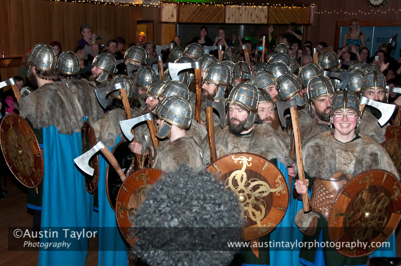 Up Helly-Aa 2011: Guizer Jarl John Hunter as Johan Sanderrevet of Valsgärde, Sweden visits Sound Hall with his Jarl Squad