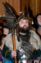 Up Helly-Aa 2011: Guizer Jarl John Hunter as Johan Sanderrevet of Valsgärde, Sweden visits Sound Hall with his Jarl Squad