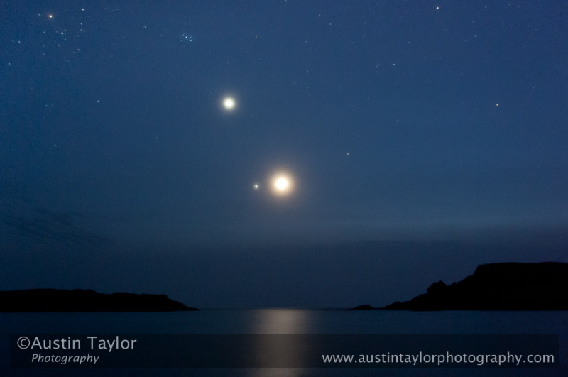 Venus, Jupiter, the Moon and Pleiades, Minn, Burra