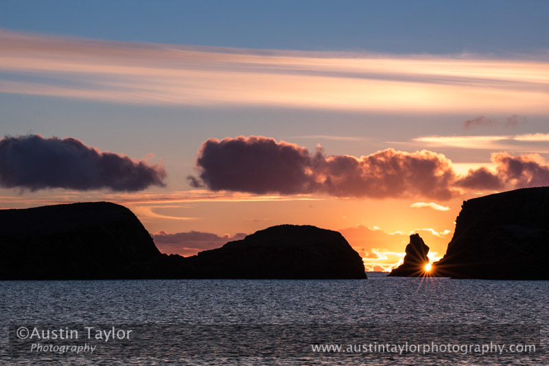 Snow and sunset at St Ninian's Tombolo and Isle