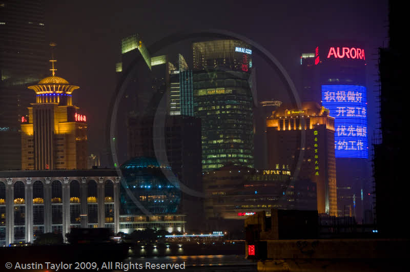 Tall buildings in Central Business District at night, Shanghai
