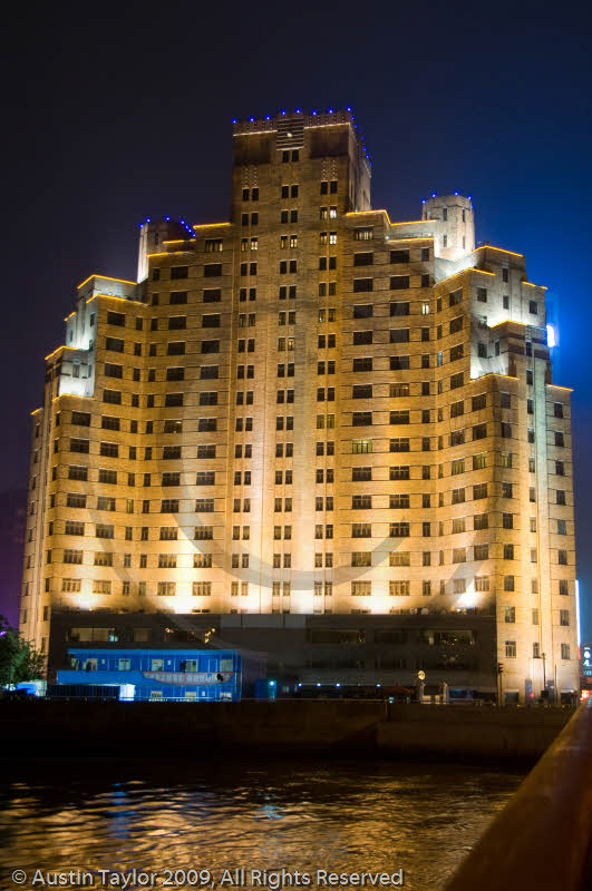 Broadway Mansions Hotel at night, Shanghai