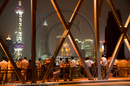 Night time visitors view tall buildings in the central business district from Waibaidu Bridge, Shanghai
