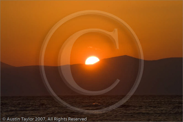 Sunset with backdrop of the Peloponnese from Aegina, Greece 23 September 2007