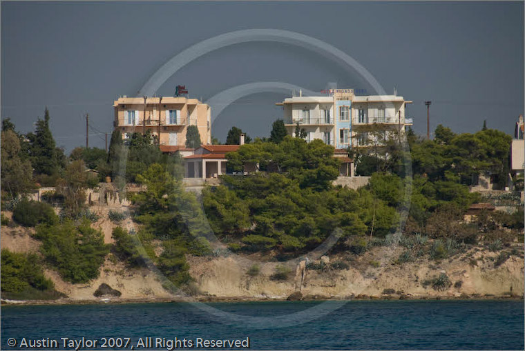 Hotels Klonos and Klonos Anna (from the Hellenic Seaways flying dolphin ferry)  Aegina, Greece 23 September 2007