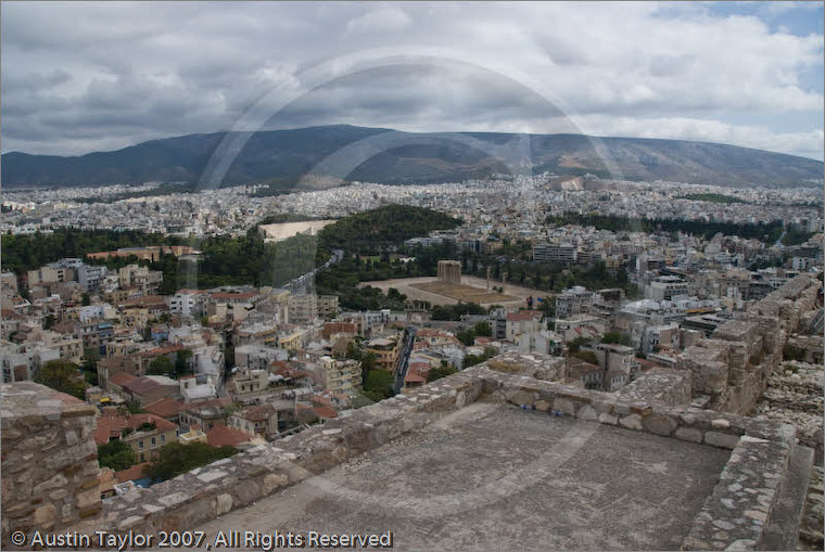 Temple of Olympian Zeus from Acropolis, Athens, Greece 21 September 2007