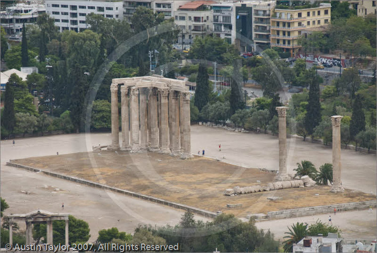 Temple of Olympian Zeus from Acropolis, Athens, Greece 21 September 2007