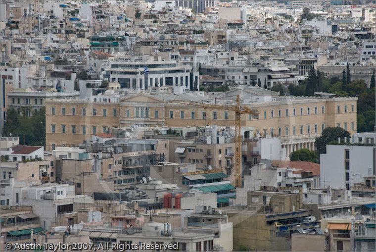 Parliament building from Acropolis, Athens, Greece 21 September 2007
