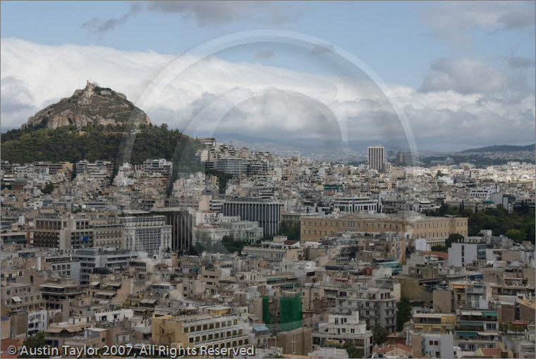 Lykavittos Hill from the Acropolis, Athens, Greece 21 September 2007
