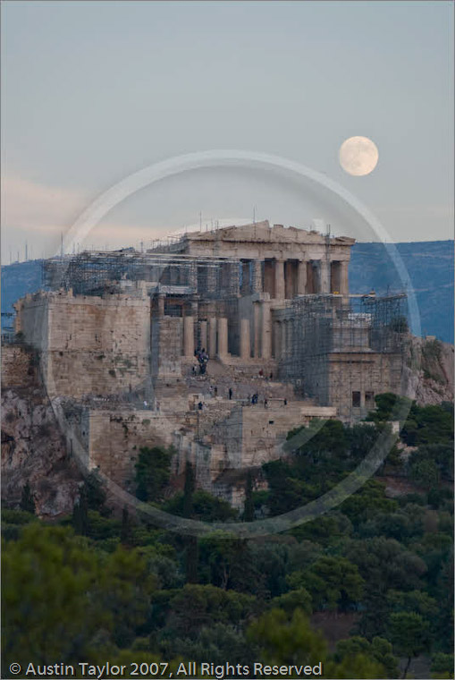Moonrise over the Acropolis from the National Observatory, Athens, Greece 25 September 2007