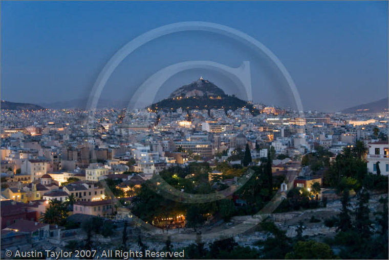Lykavittos Hill at twilight, Athens, Greece 25 September 2007