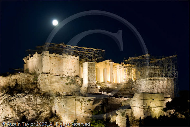 Moonrise over the Acropolis from Areopagos Rock, Athens, Greece 25 September 2007