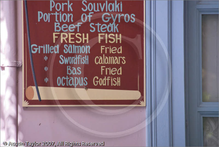 Fried Godfish sign, Athens, Greece 26 September 2007