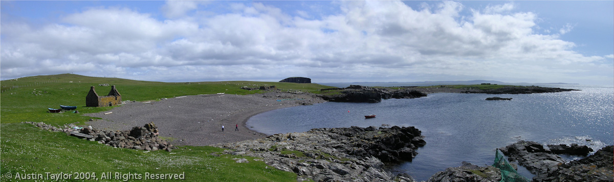 Fishing station buildings and drying beach at Stenness, Eshaness, Shetland